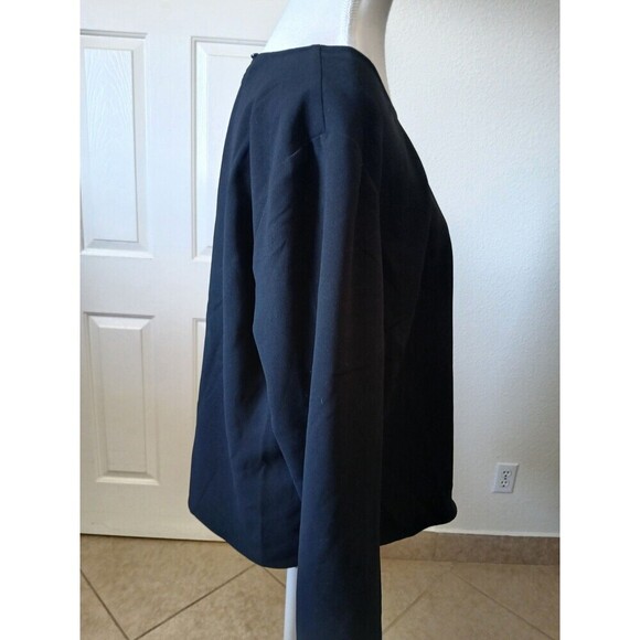 Talbots Womens Blouse Side‎ Tie Black Large Round Neck Long Sleeve Minimalist - Picture 2 of 16